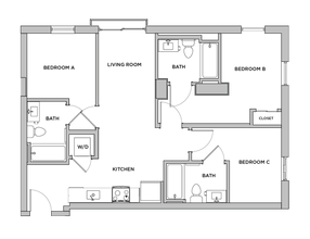 C2 - 3x3 Primary Bedroom Private Bathroom floor plan
